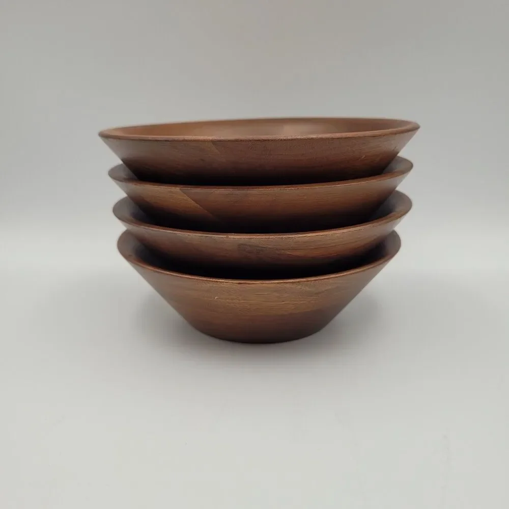 VTG Kustom Kraft USA Solid Black Walnut Wood Salad Bowls Set of 4 MCM 60s-70s